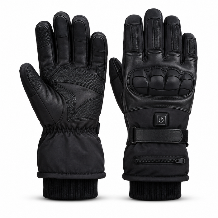 Mydays Tech MDST-061 black heated gloves, showing the textured palm and padded back.
