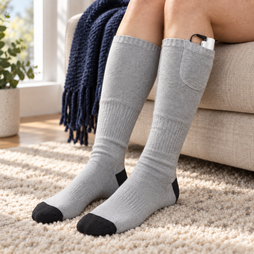 Rechargeable Heated Socks – Cotton Knit, Batteries Included