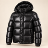 Men’s Glossy Hooded Puffer Jacket — Black