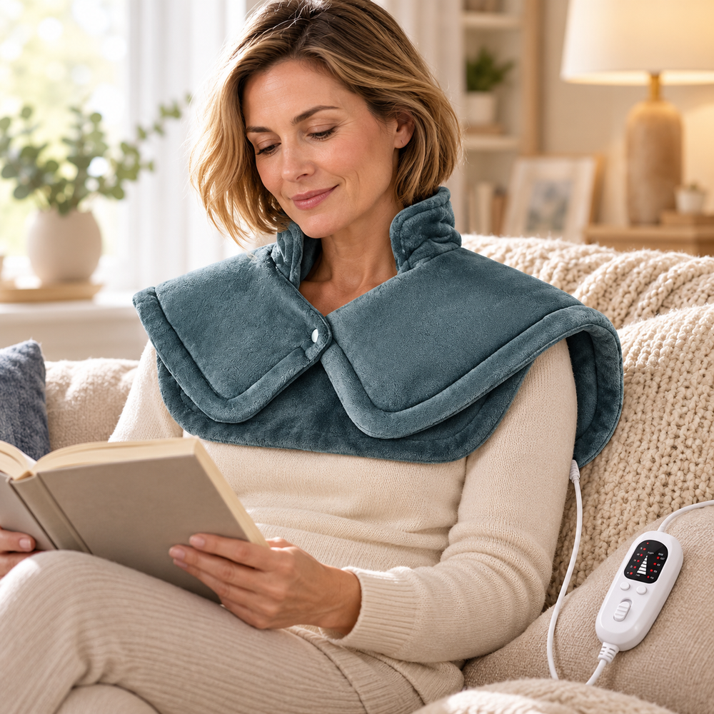 Electric Neck & Shoulder Heating Pad — 6 Settings, UK Plug