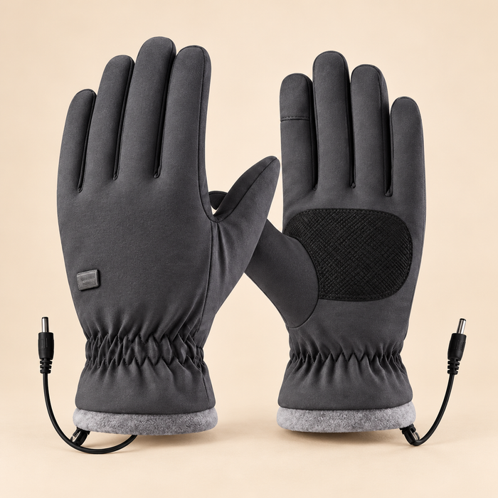 Grey USB Heated Touchscreen Gloves — Power Bank Included