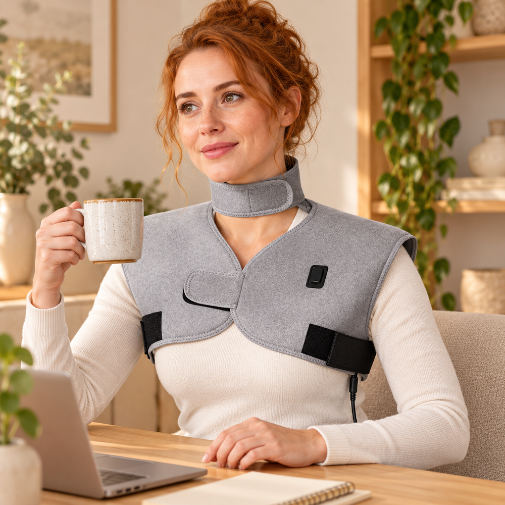 Plug-in Heated Neck & Shoulder Wrap — 3 Settings, UK Plug