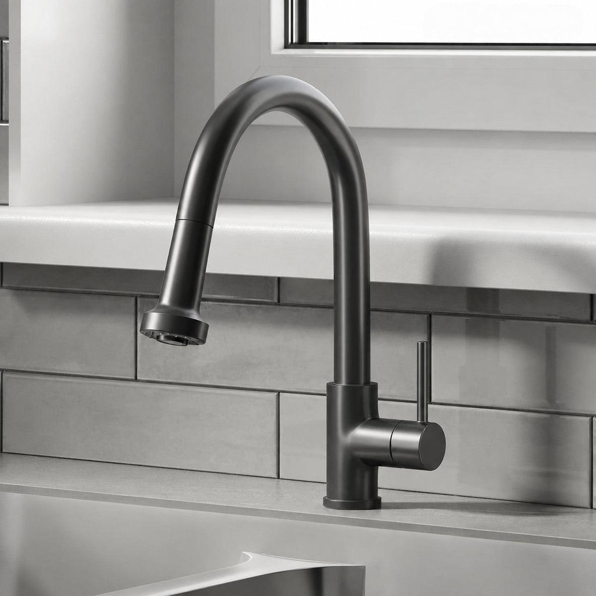 Nouvet Poignée unique, Pull-Down mitigeur de cuisine – finition noir mat