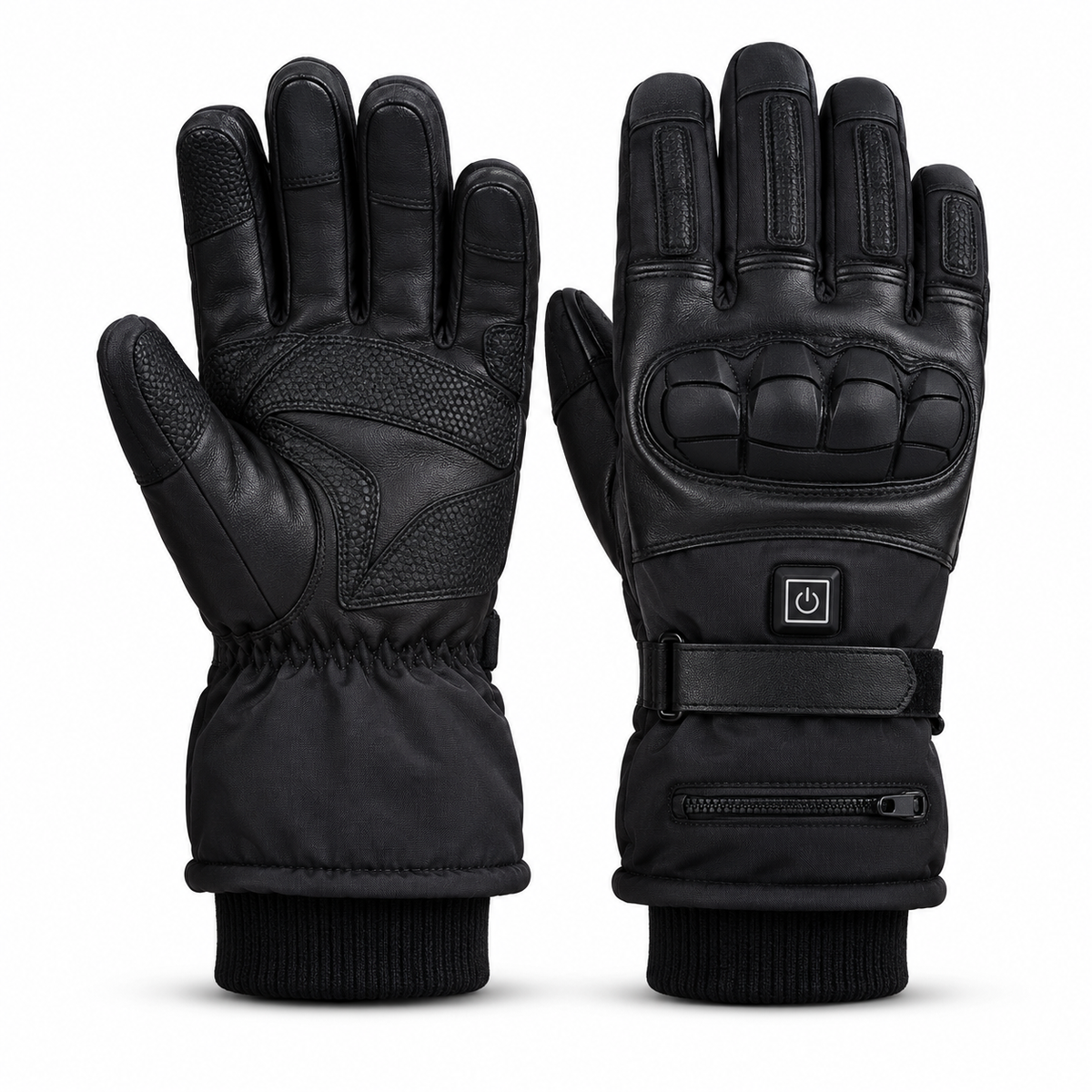 Mydays Tech MDST-061 black heated gloves, showing the textured palm and padded back.