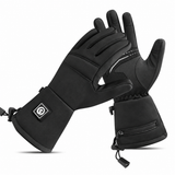 SAVIOR SHGS18 black heated gloves, showing the softshell back, textured palm and extended zipped cuff.