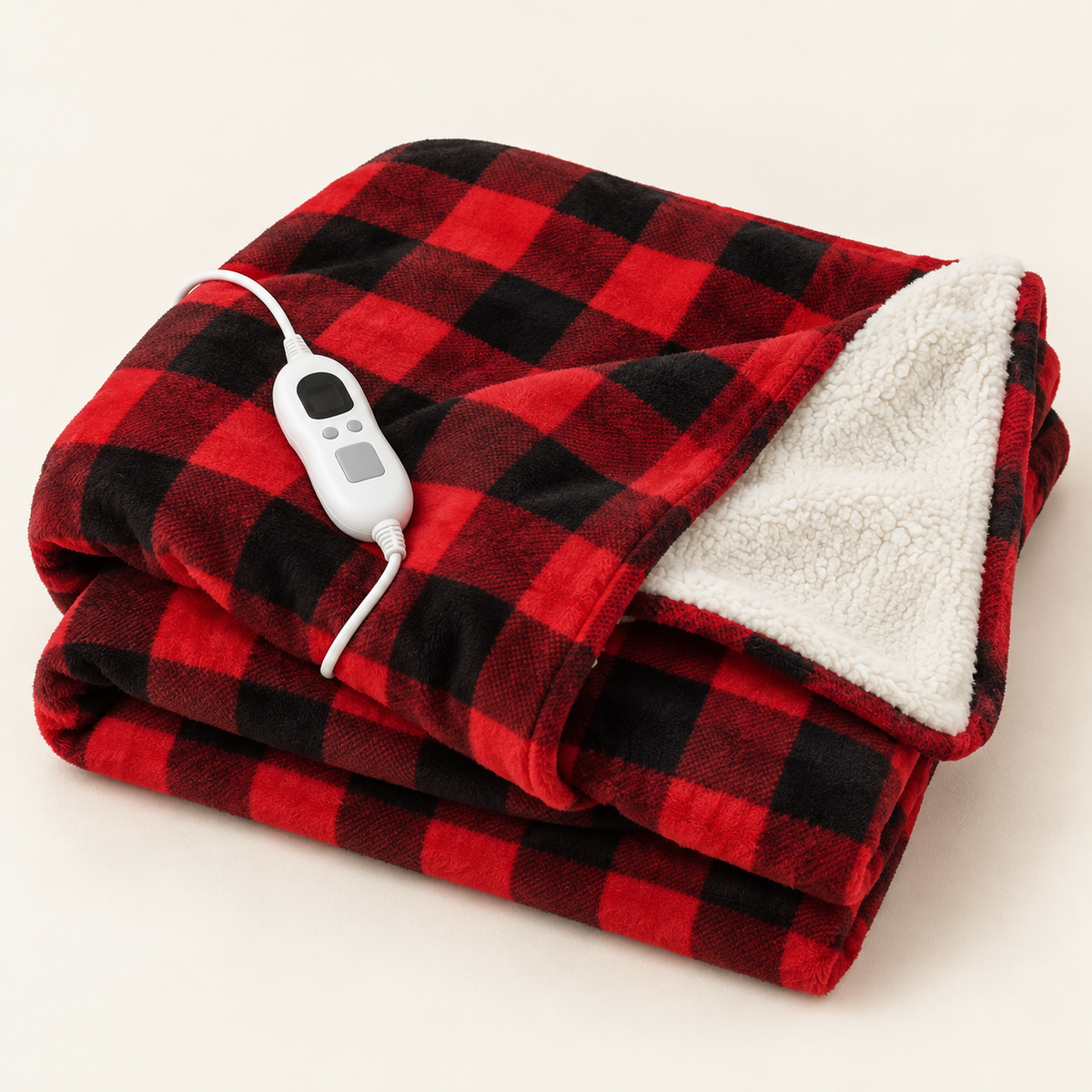 Red Check Sherpa Heated Throw – 6 Heat Settings & Timer