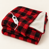 Red Check Sherpa Heated Throw – 6 Heat Settings & Timer