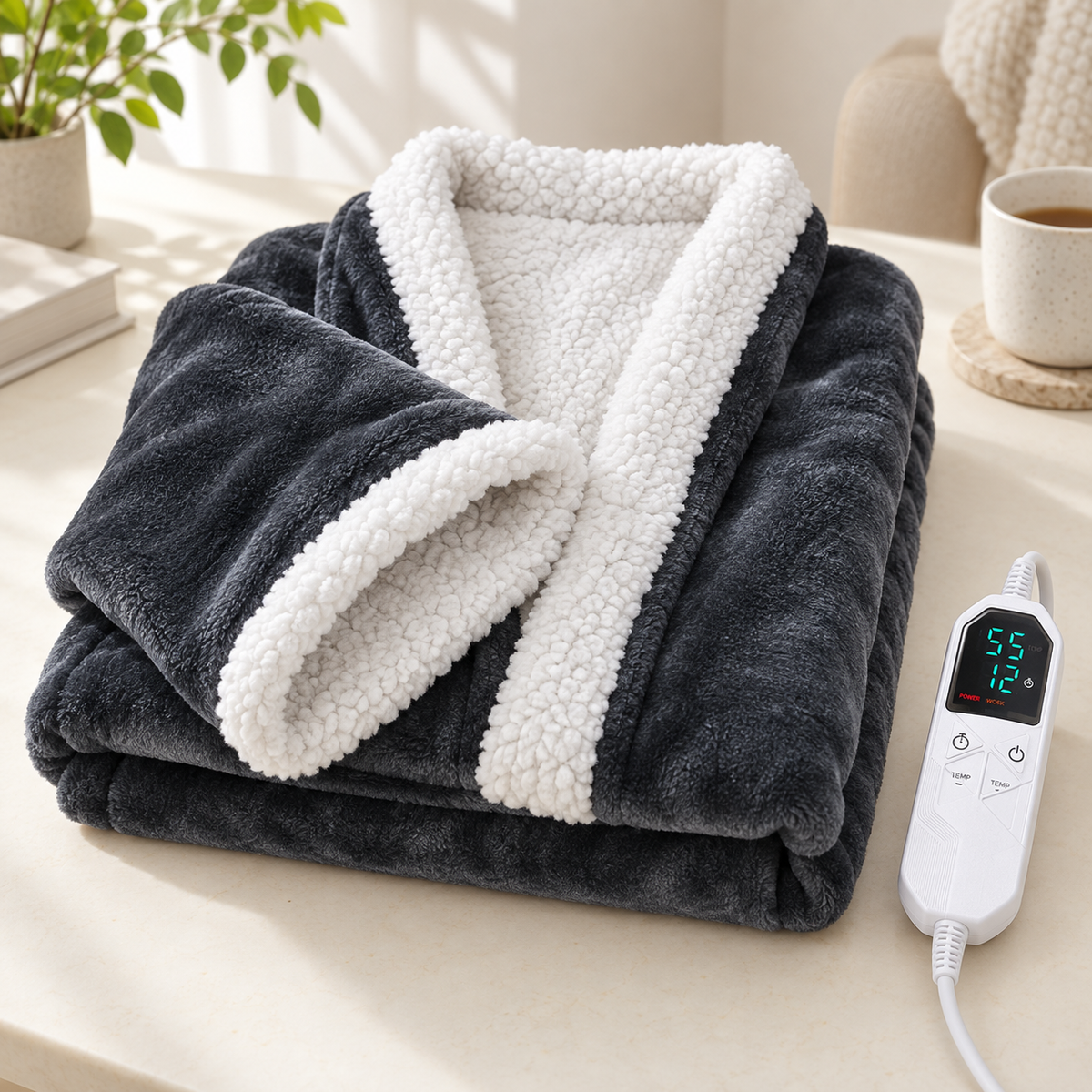 Heated Blanket with Sleeves – Sherpa Lining & Foot Pocket