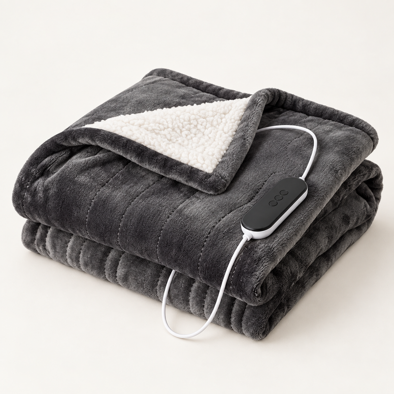 Charcoal Sherpa Heated Throw – Adjustable Heat & Timer