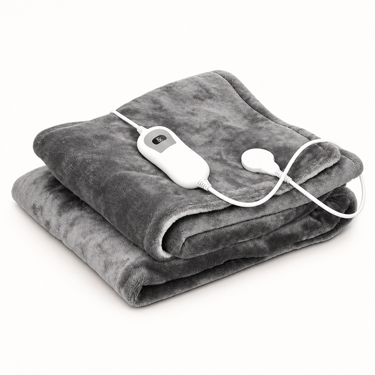 Grey Flannel Heated Throw Blanket – 160 × 120 cm, 3 Heat Settings