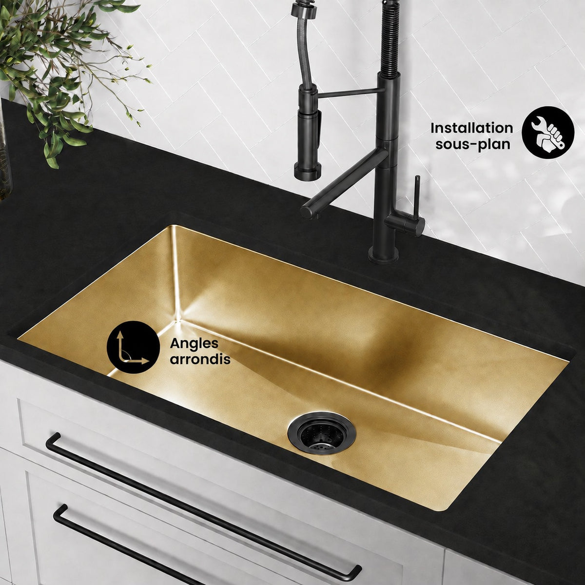 Rivage 81,3 × 48,3 cm acier inoxydable, simple Basin, Undermount évier de cuisine, or