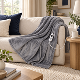 Grey Flannel Heated Throw – 6 Heat Settings & Timer