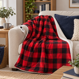 Red Check Sherpa Heated Throw – 6 Heat Settings & Timer