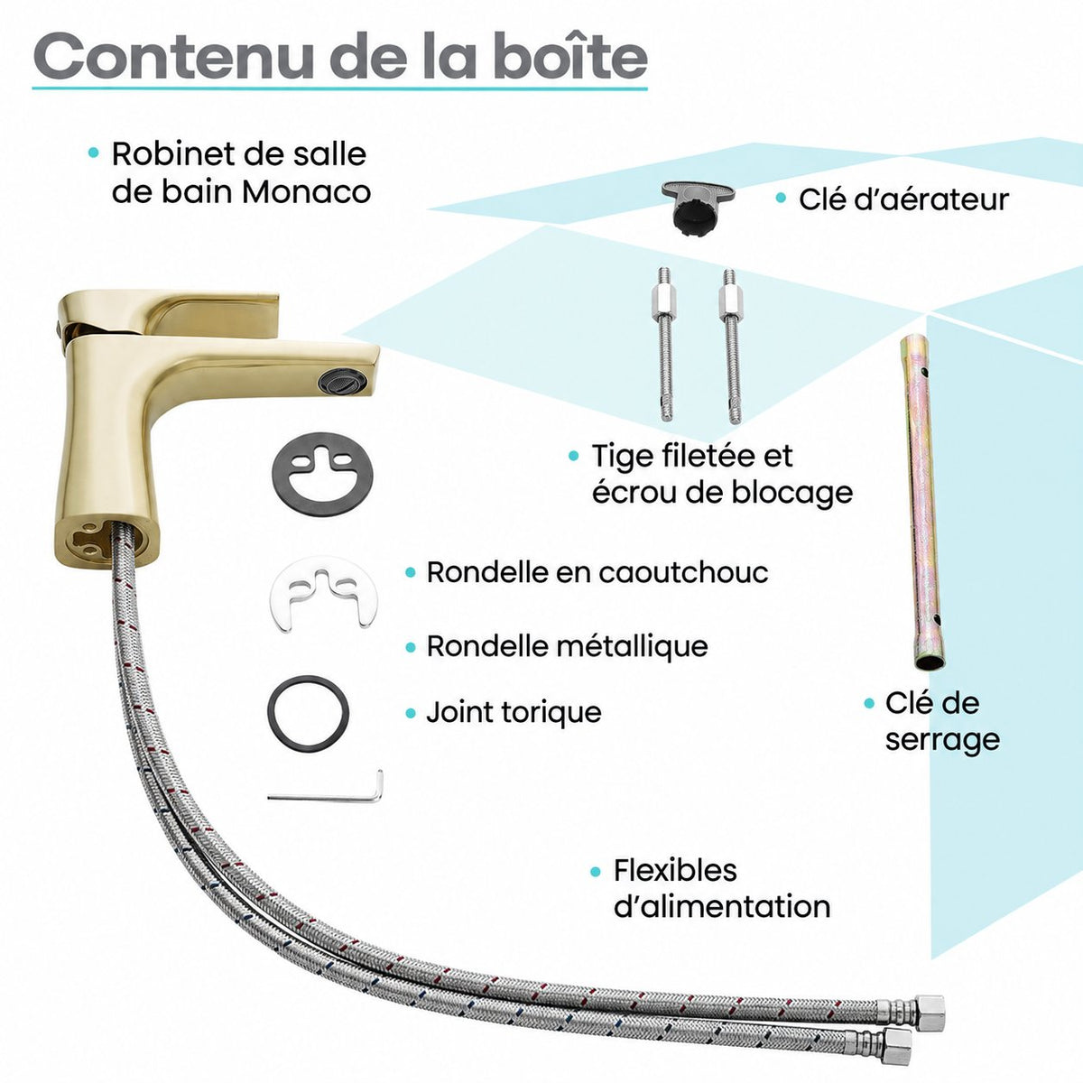 Monaco monotrou, monocommande, mitigeur de lavabo – finition or brossé