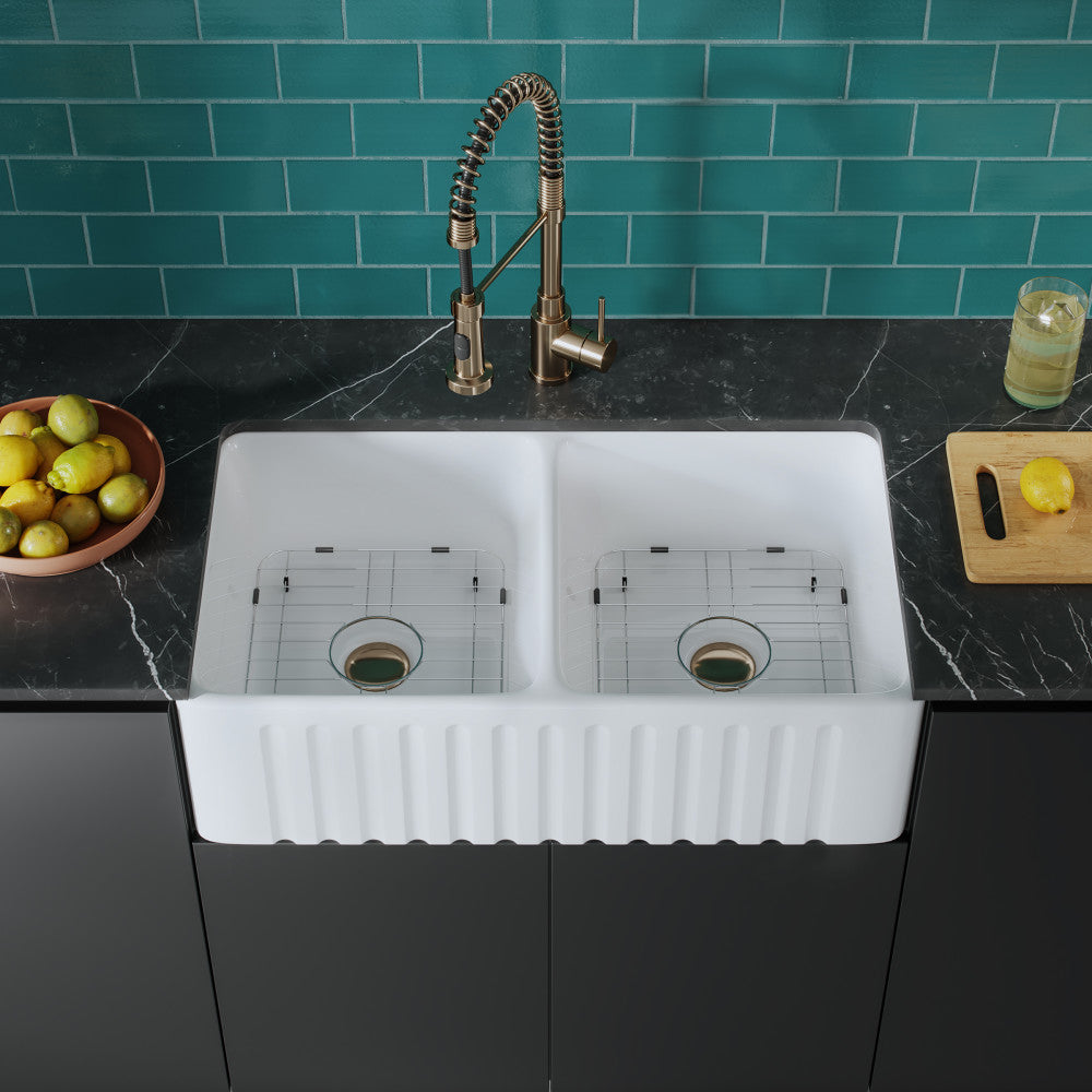 Delice 86,4 cm double Basin céramique Farmhouse évier de cuisine – finition blanc brillant