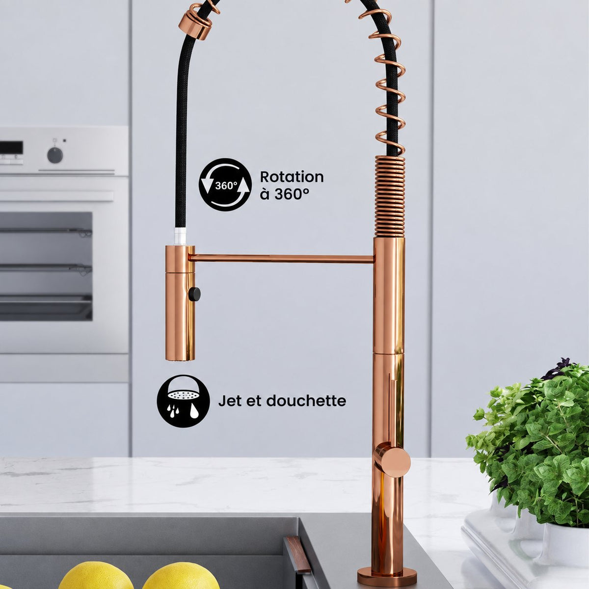 Chalet Poignée unique, Pull-Down mitigeur de cuisine – finition Rose or