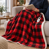 Red Check Sherpa Heated Throw – 6 Heat Settings & Timer