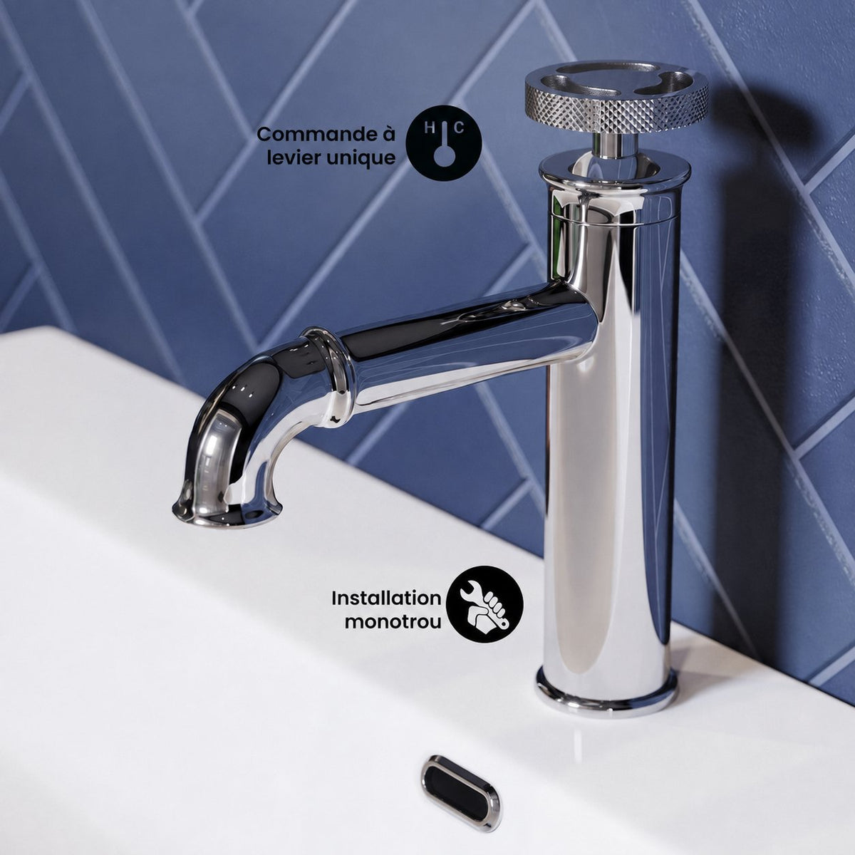 Avallon monotrou, monocommande Wheel, mitigeur de lavabo – finition Chrome