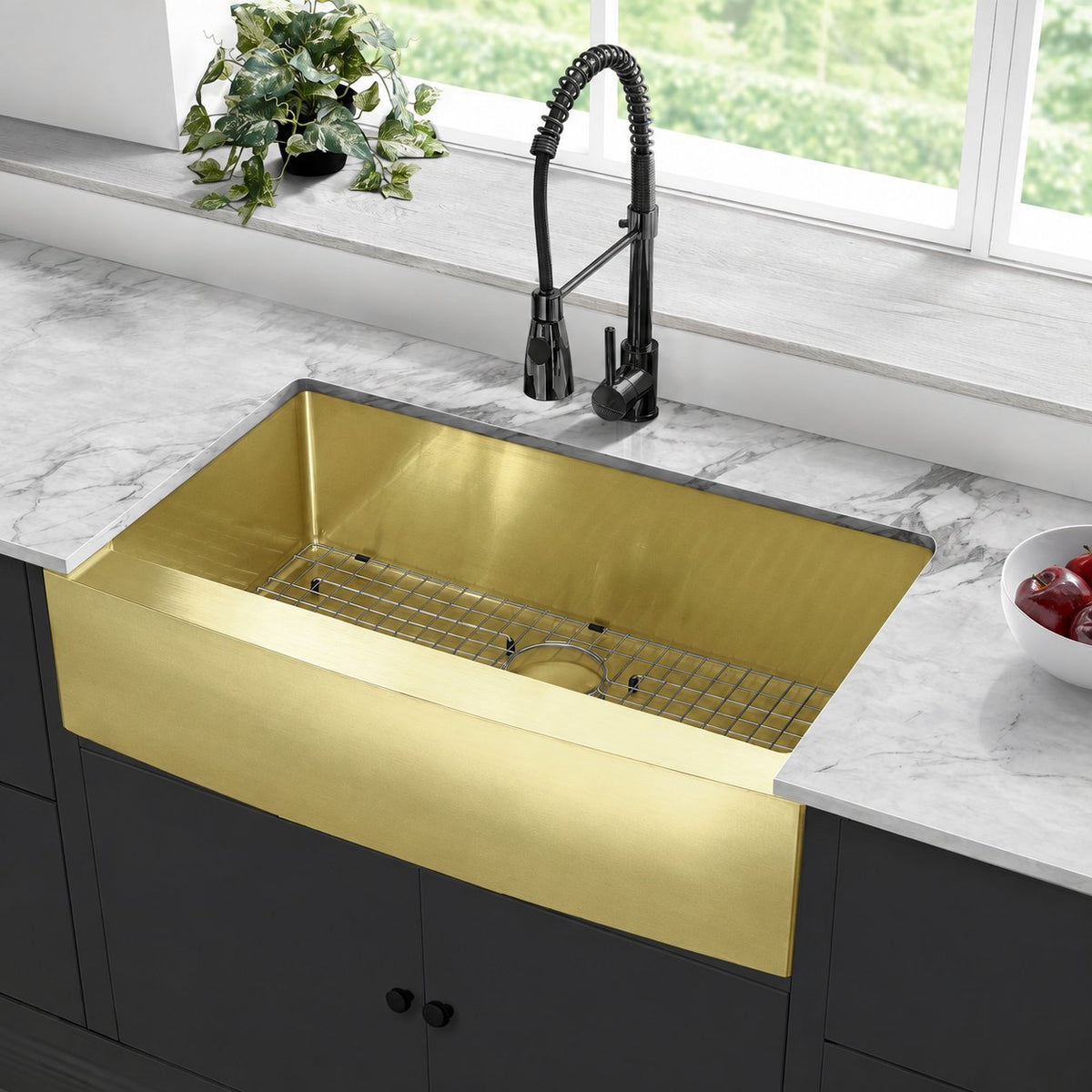 Rivage 91,4 × 53,3 cm acier inoxydable, simple Basin, Farmhouse évier de cuisine avec Apron – finition or