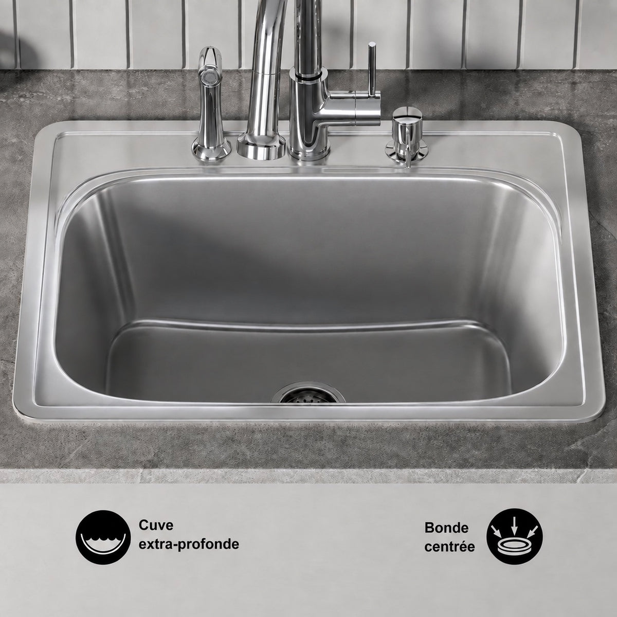Ouvert 63,5 × 55,9 cm acier inoxydable, simple Basin, Top Mount évier de cuisine