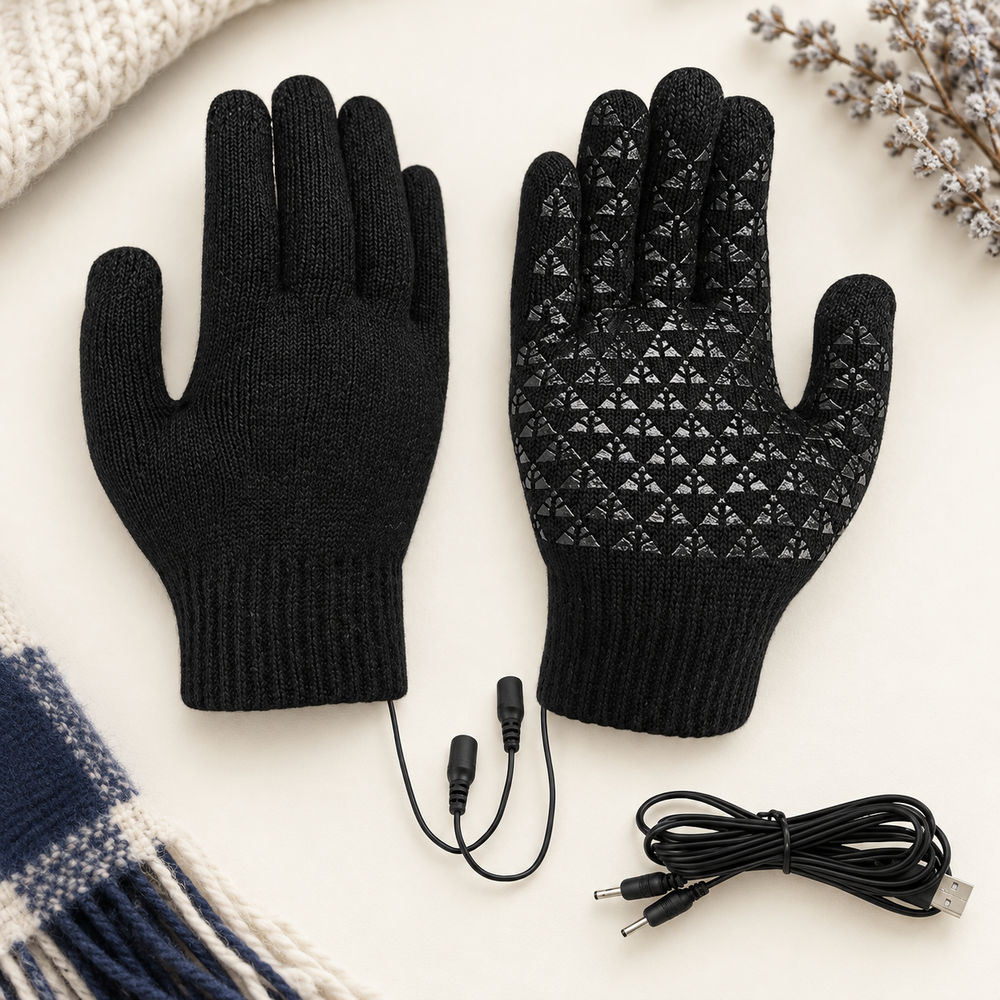 USB Heated Knitted Gloves – Touchscreen & Non-Slip Grip