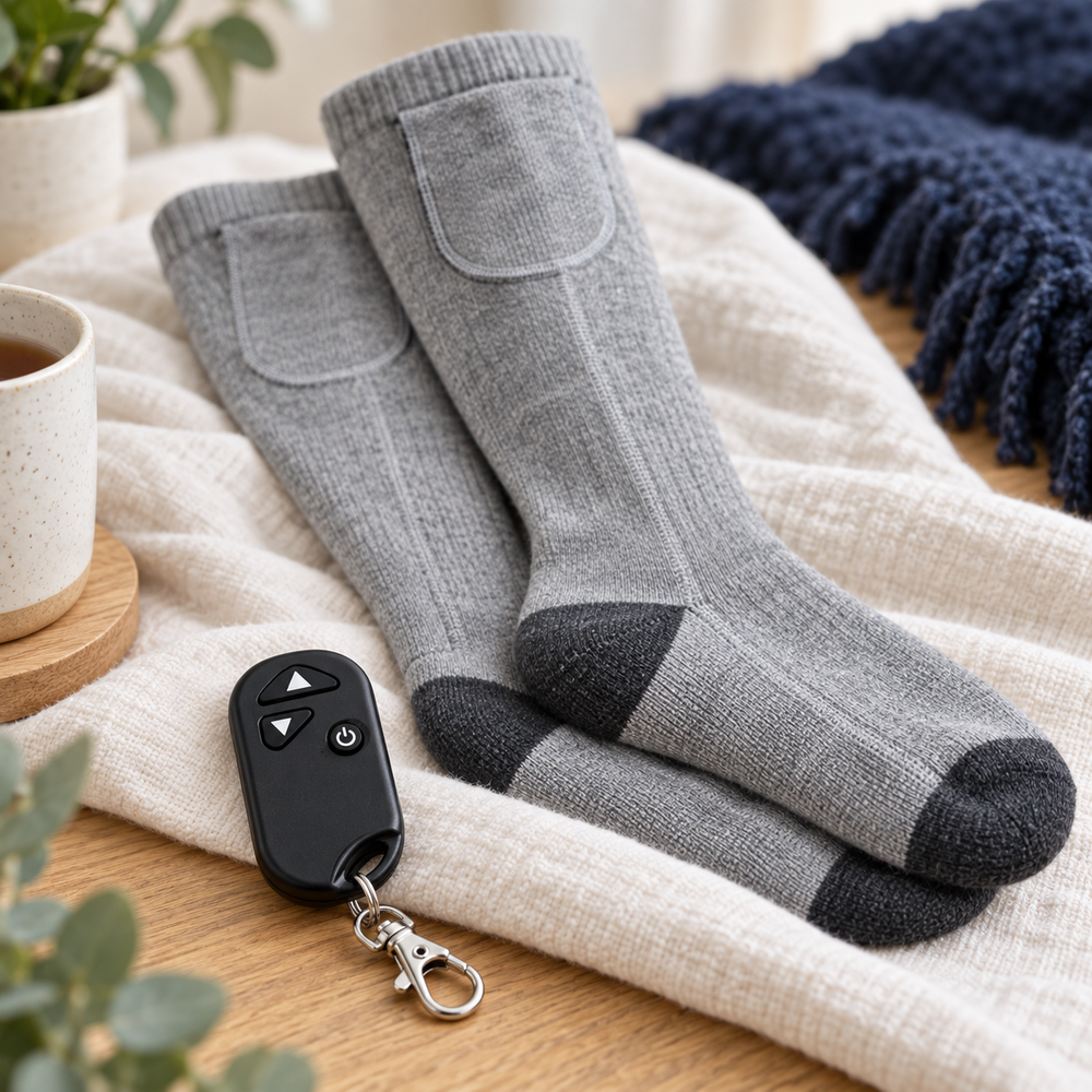Remote-Control Heated Socks – 3 Heat Settings, Batteries Included