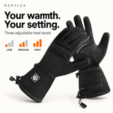 SAVIOR SHGS18 heated gloves with three adjustable heat settings.