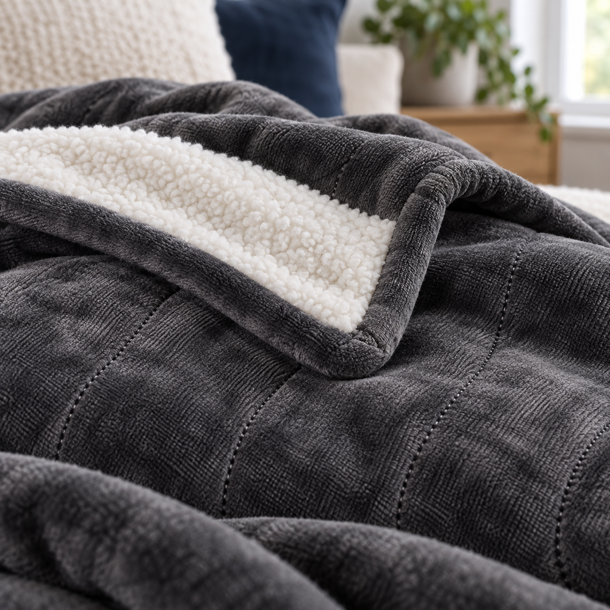 Charcoal Sherpa Heated Throw – Adjustable Heat & Timer