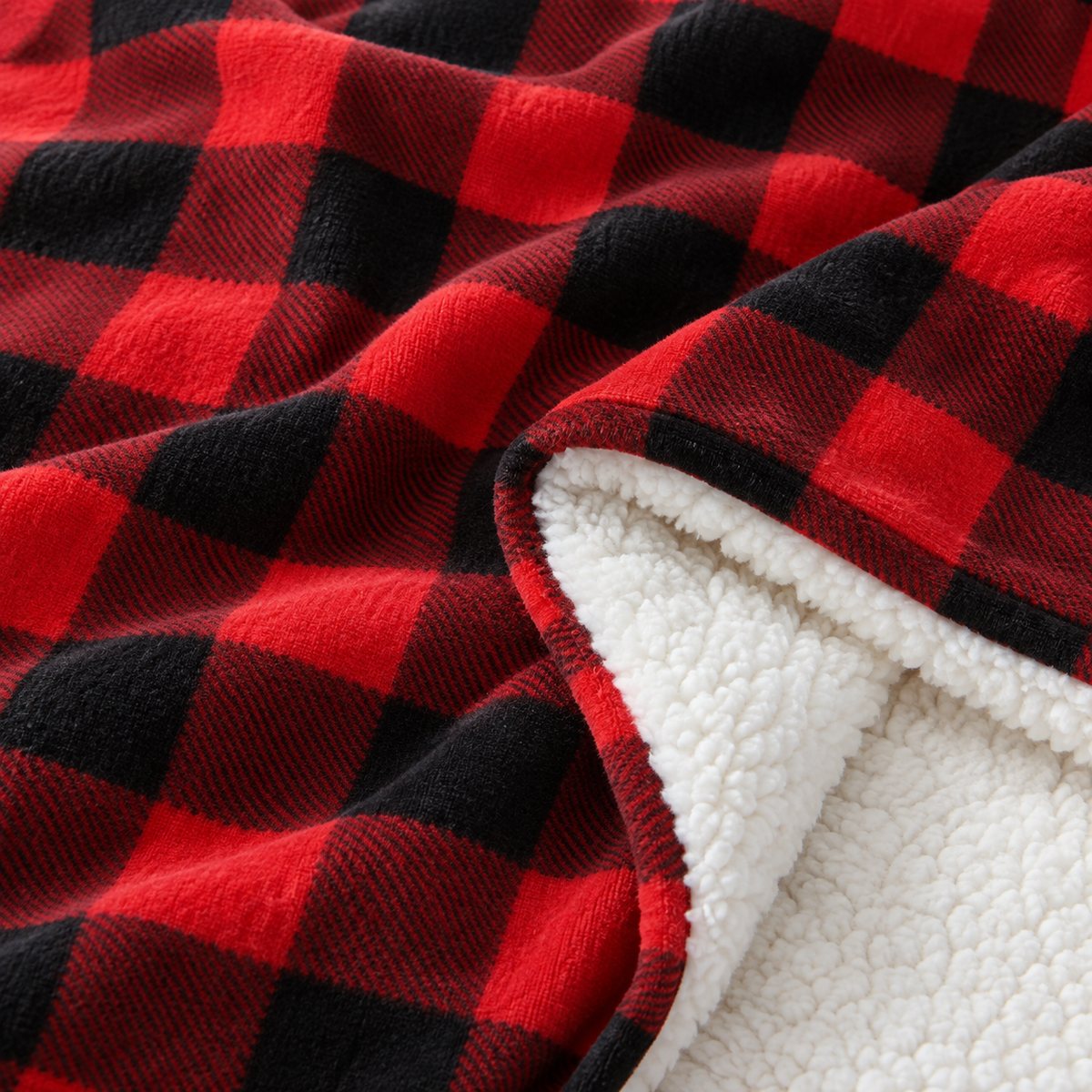 Red Check Sherpa Heated Throw – 6 Heat Settings & Timer