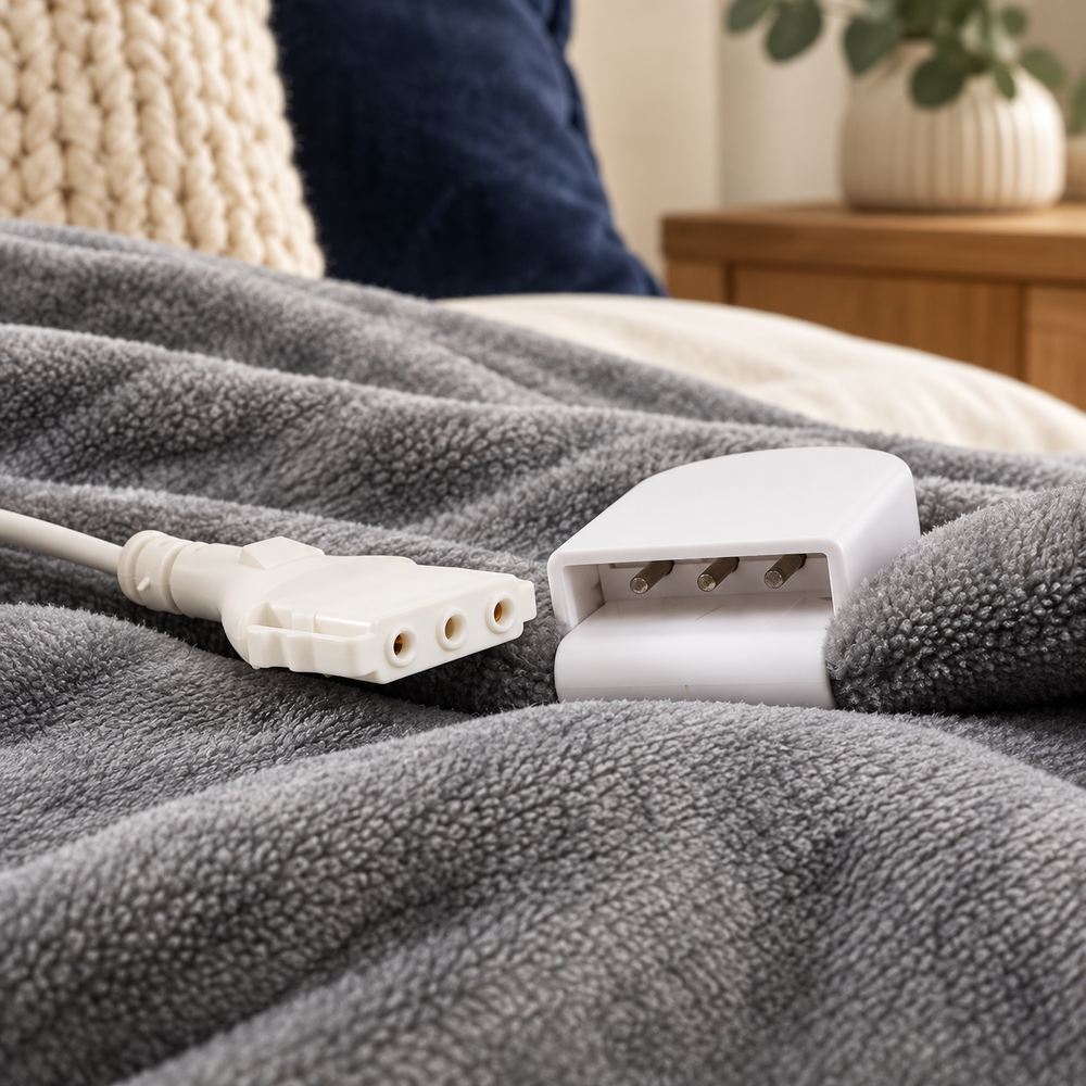 Grey Flannel Heated Throw – 6 Heat Settings & Timer