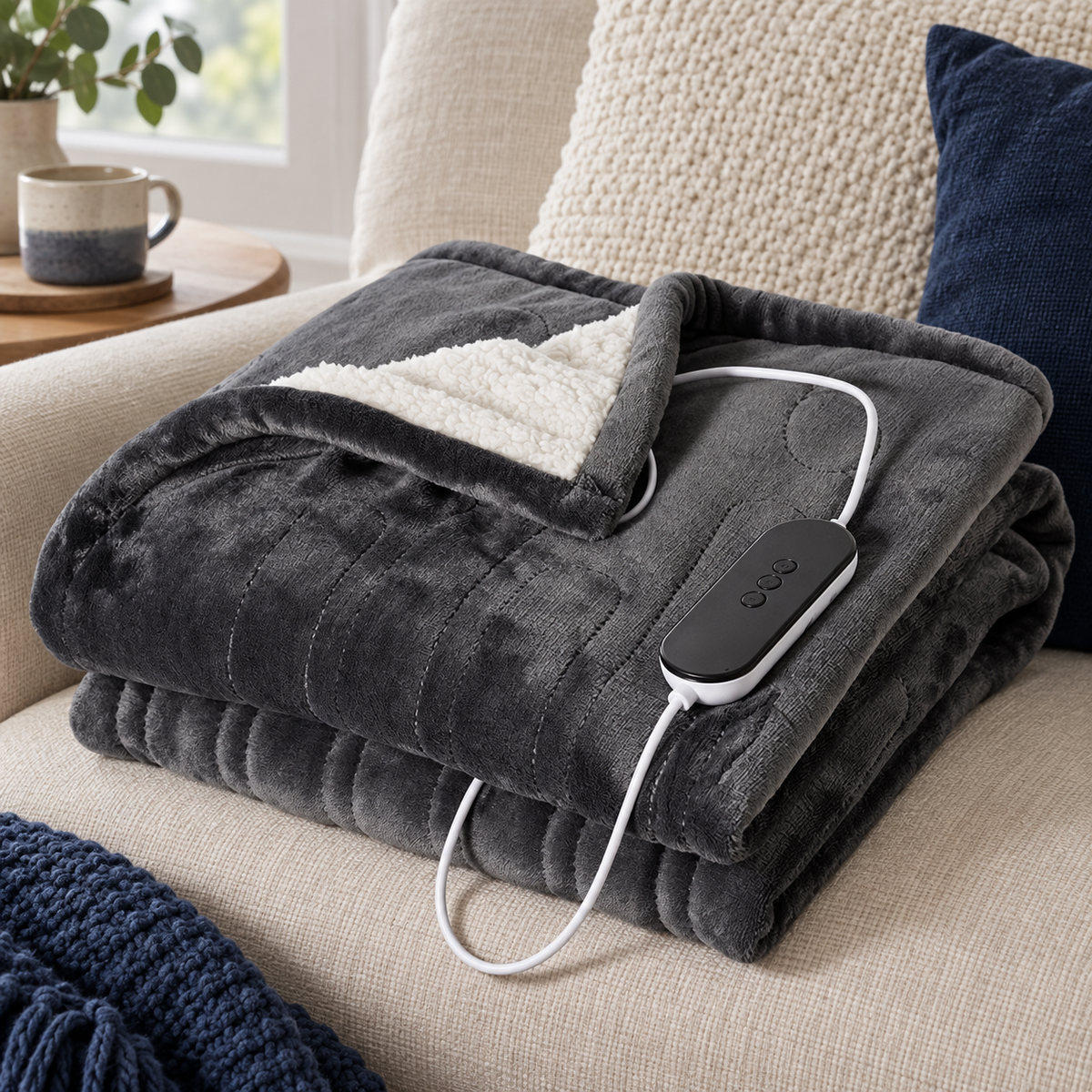 Charcoal Sherpa Heated Throw – Adjustable Heat & Timer