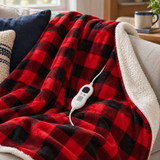 Red Check Sherpa Heated Throw – 6 Heat Settings & Timer