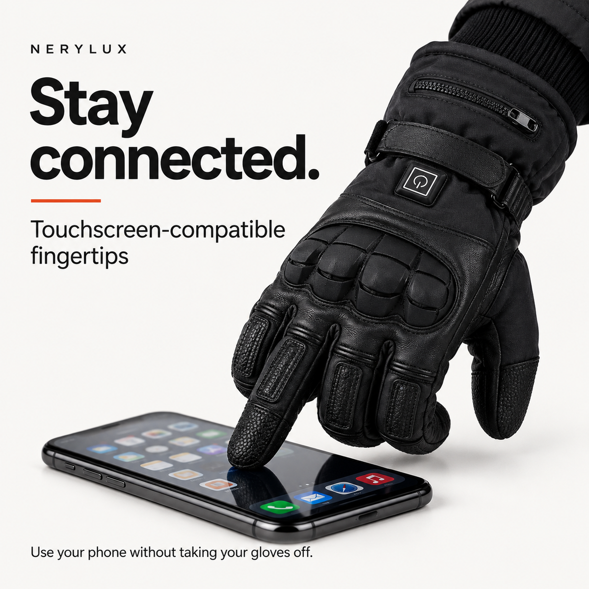 Mydays Tech MDST-061 glove demonstrating touchscreen-compatible fingertips.