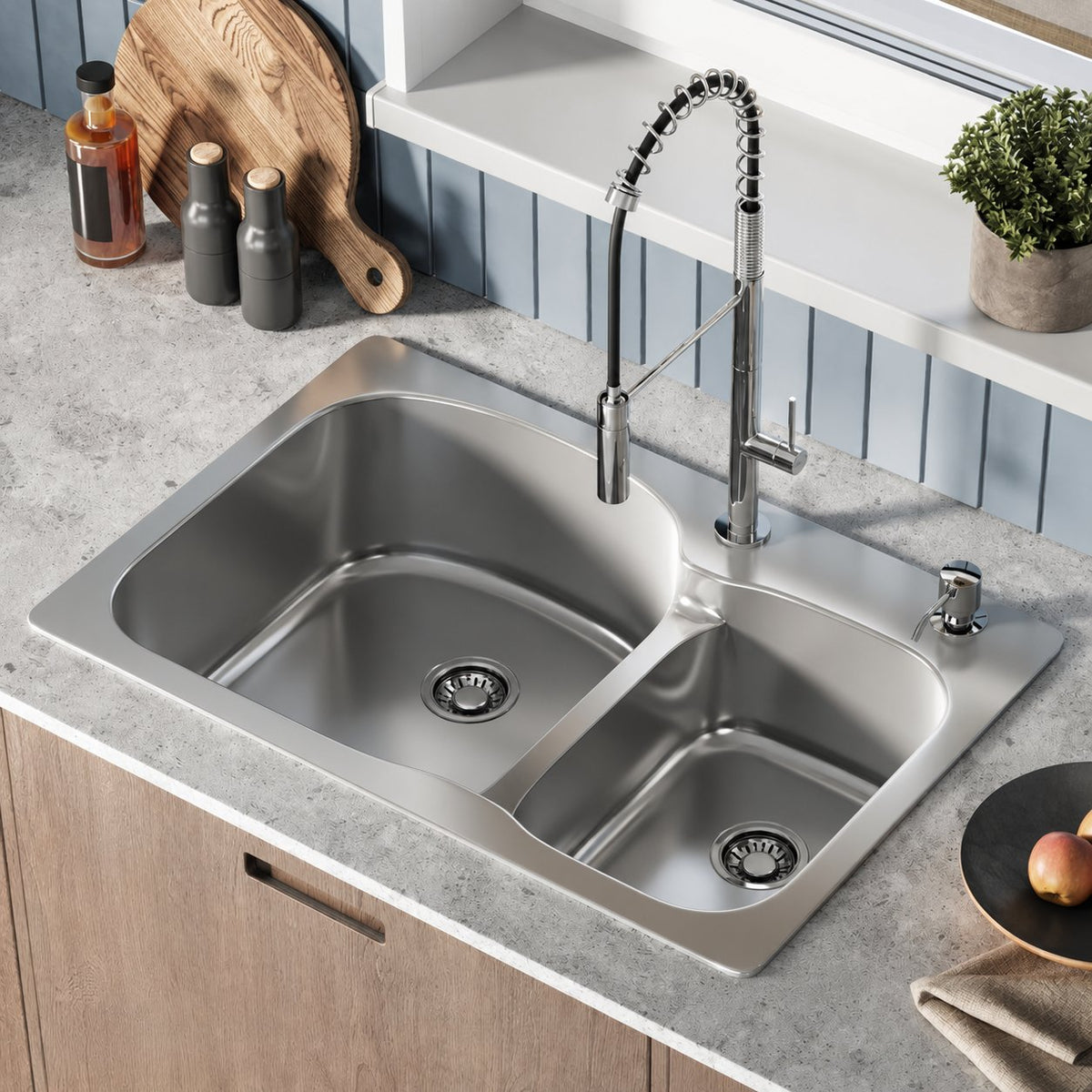 Ouvert 83,8 × 55,9 cm acier inoxydable, Dual Basin, Top-Mount évier de cuisine