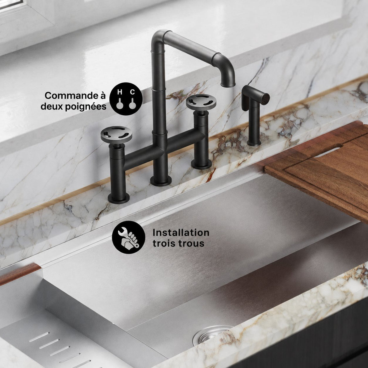 Avallon Pro Widespread mitigeur de cuisine avec Side Sprayer – finition noir mat