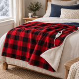 Red Check Sherpa Heated Throw – 6 Heat Settings & Timer