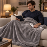 Grey Flannel Heated Throw Blanket – 160 × 120 cm, 3 Heat Settings