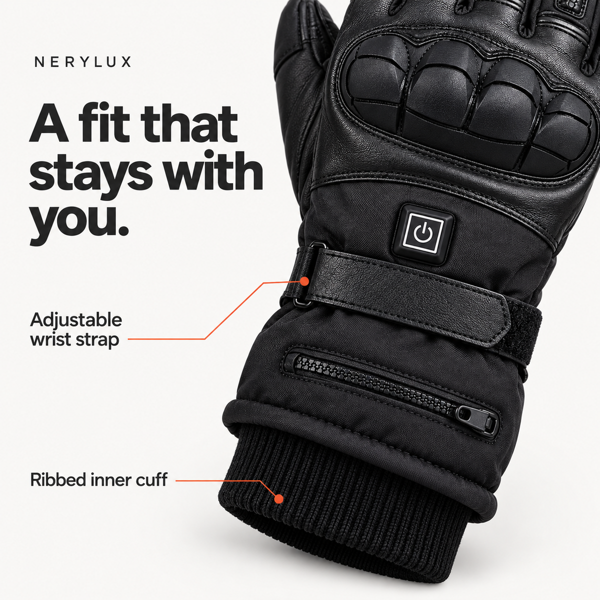 Close-up of the Mydays Tech MDST-061 wrist strap, zipped cuff and ribbed inner cuff.