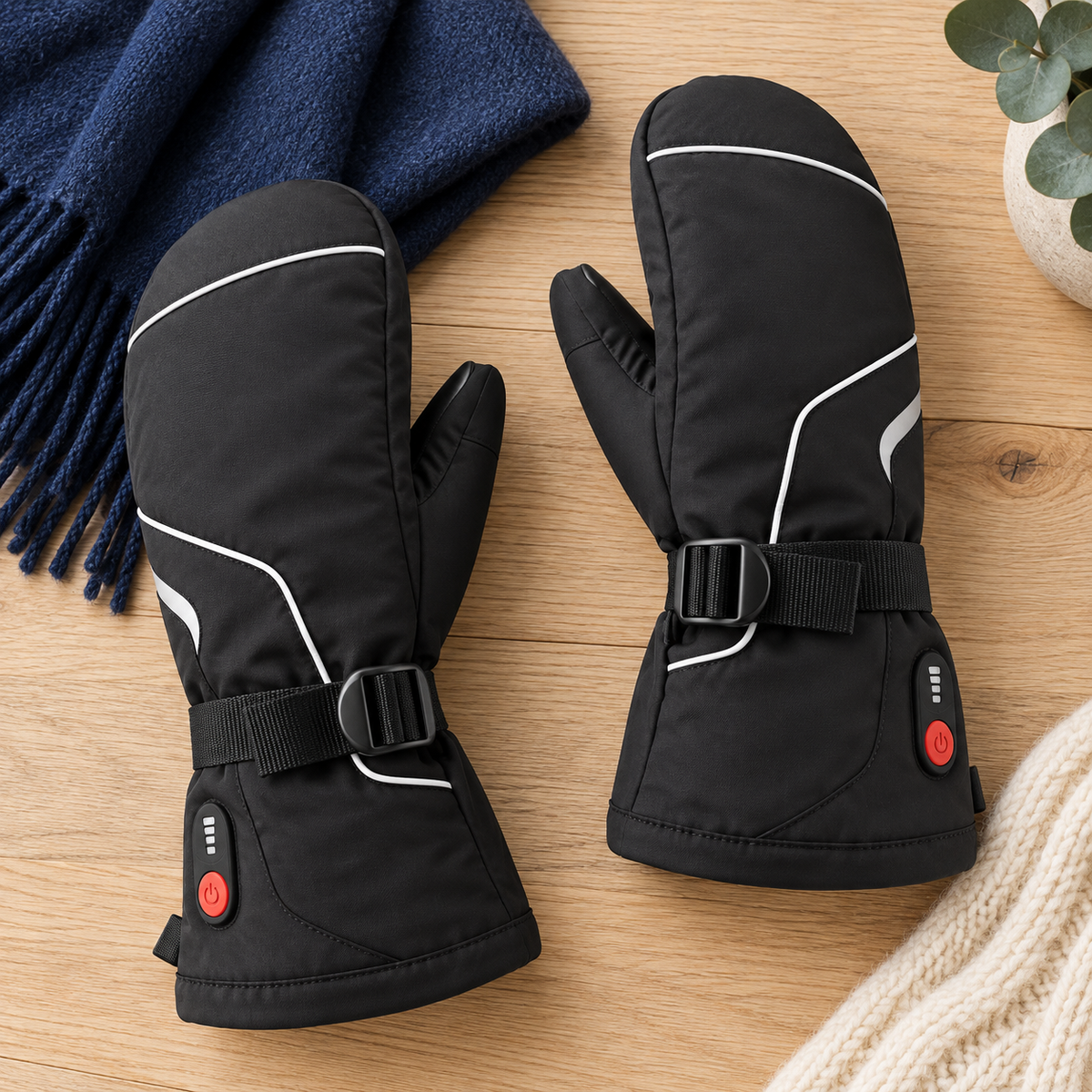 Rechargeable Heated Ski Mittens – 3 Heat Settings & Batteries