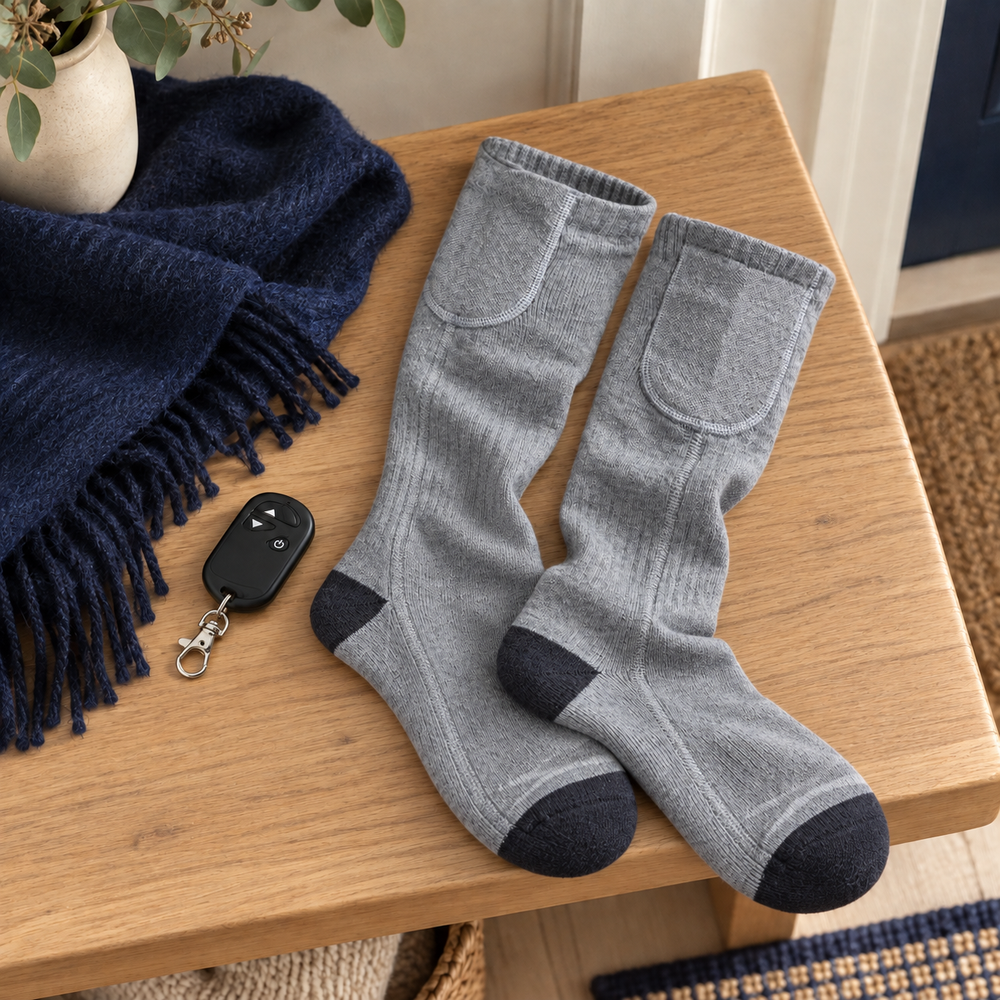 Remote-Control Heated Socks – 3 Heat Settings, Batteries Included
