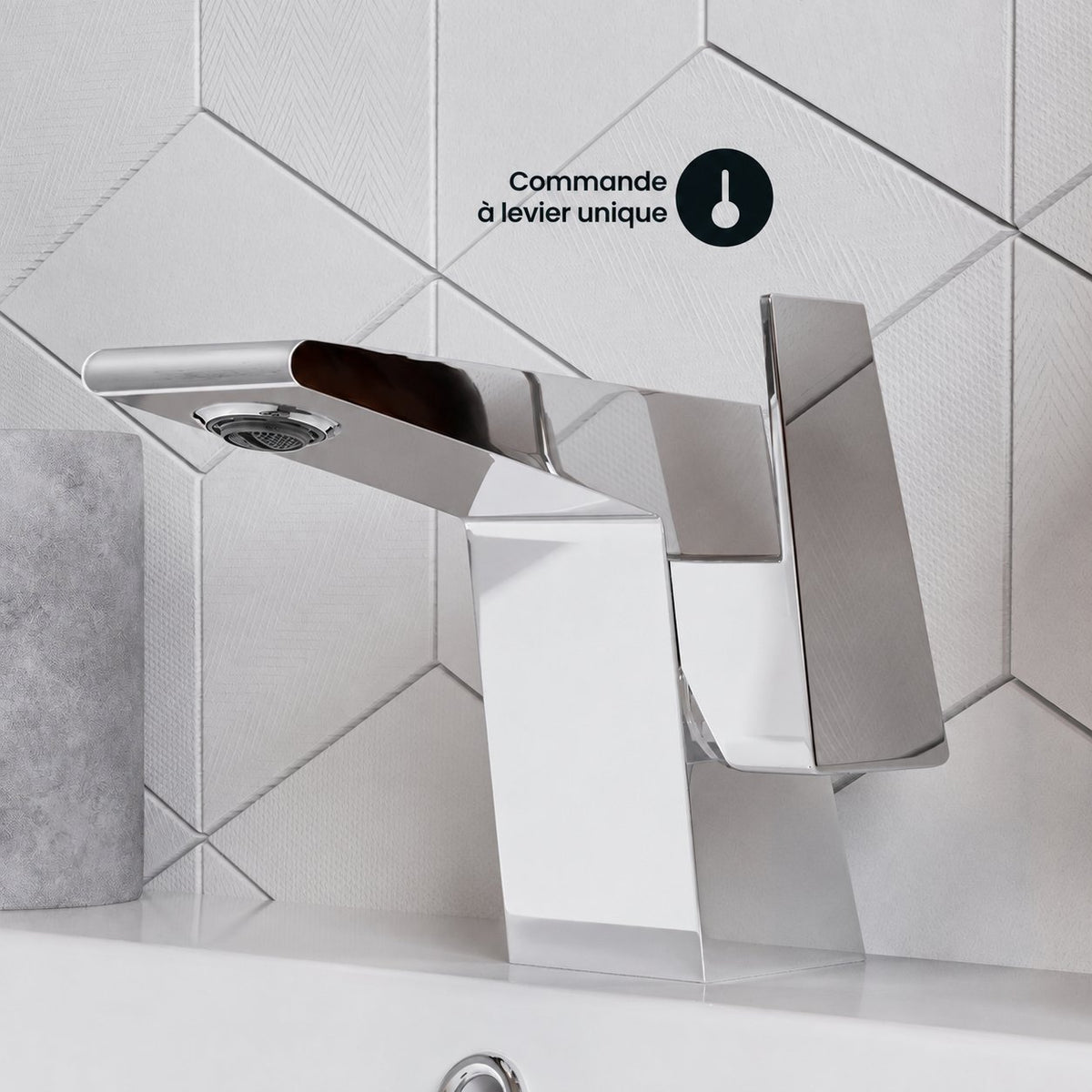Carre monotrou, monocommande, mitigeur de lavabo – finition Chrome