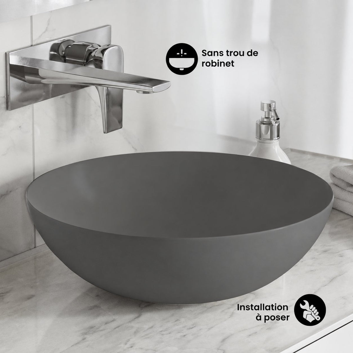 Classe 16 Color céramique vasque – finition gris mat