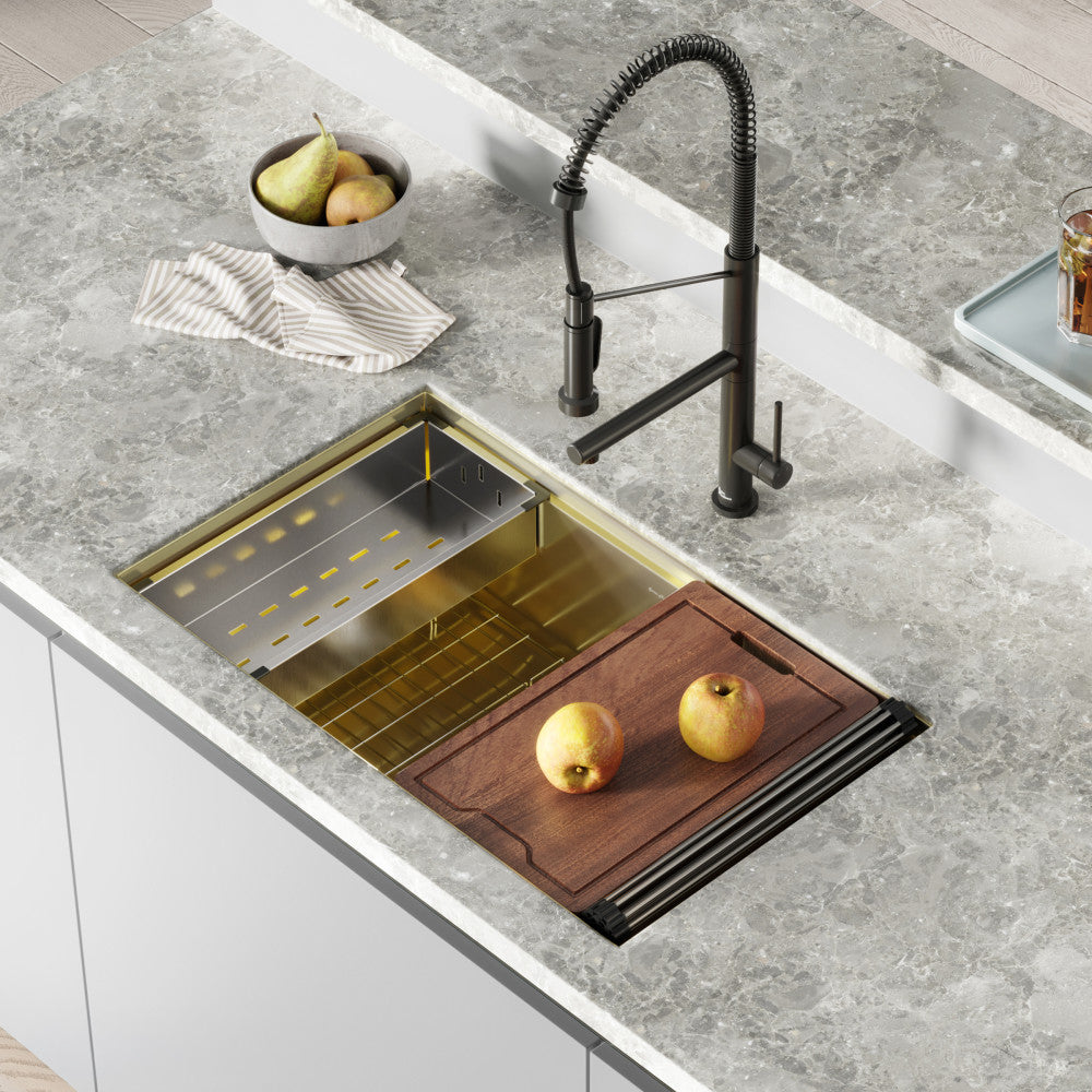 Tourner 81,3 cm 18 Gauge acier inoxydable Undermount évier de cuisine – finition or poli