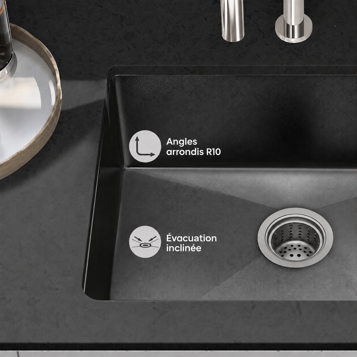Rivage 58,4 × 45,7 cm acier inoxydable, simple Basin, Undermount évier de cuisine, noir