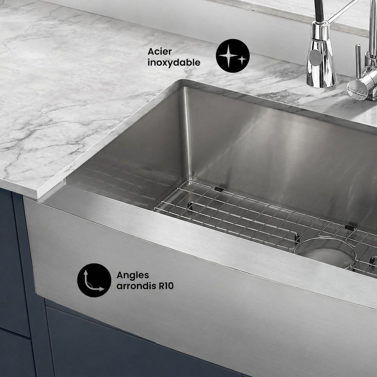 Rivage 83,8 × 53,3 cm acier inoxydable, simple Basin, Farmhouse évier de cuisine avec Apron