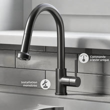 Nouvet Poignée unique, Pull-Down mitigeur de cuisine – finition noir mat