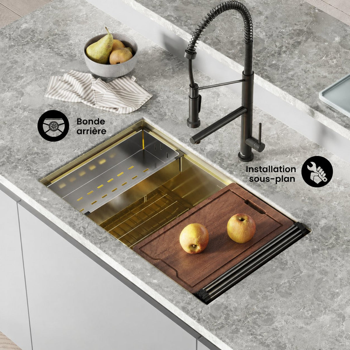 Tourner 81,3 cm 18 Gauge acier inoxydable Undermount évier de cuisine – finition or poli