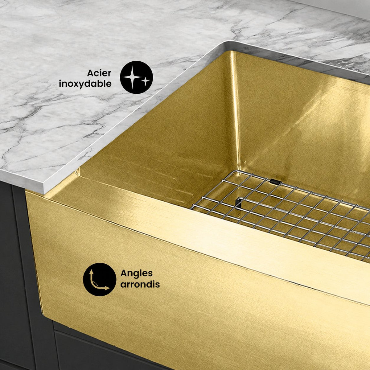 Rivage 83,8 × 53,3 cm acier inoxydable, simple Basin, Farmhouse évier de cuisine avec Apron – finition or