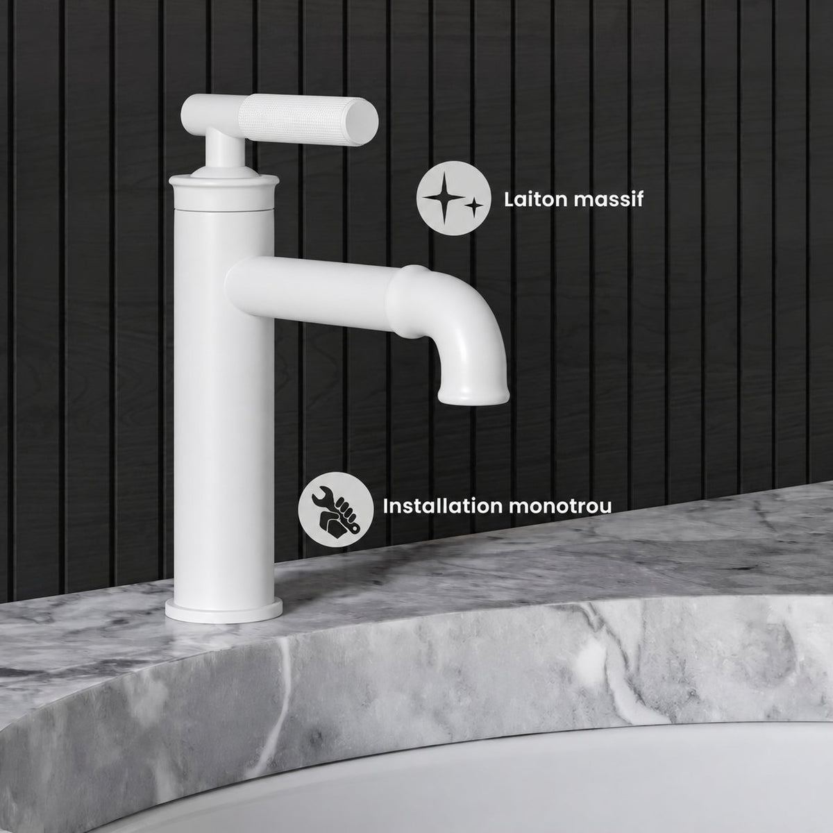 Avallon monotrou, monocommande Sleek, mitigeur de lavabo – finition blanc mat