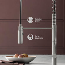 Chalet Poignée unique, Pull-Down mitigeur de cuisine – finition nickel brossé